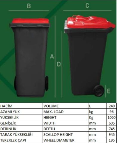 Konteyner 240 Lt Renkli Pedallı