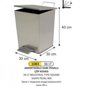 Endüstriyel Kare Pedallı Çöp Kovası 36 Litre